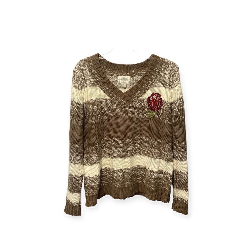 Christopher & Banks Size Large Hand Embroidered Sweater Flower